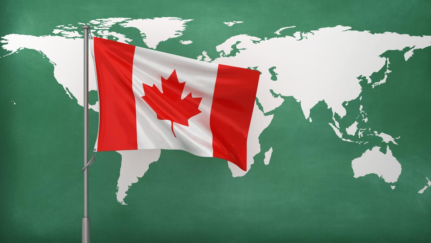 canadian flag on world map 