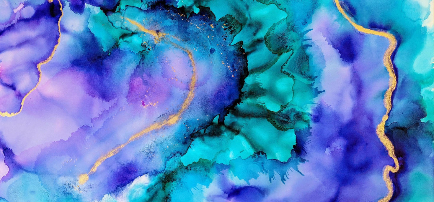 Une œuvre d’art numérique abstraite avec un fond texturé violet et cyan.