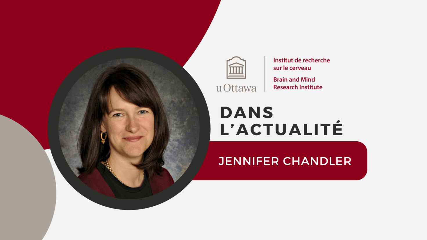 Le logo de l'IRCuO et le texte suivant : "dans l’actualité. Jennifer Chandler". Une photo du Chandler y figure également. 