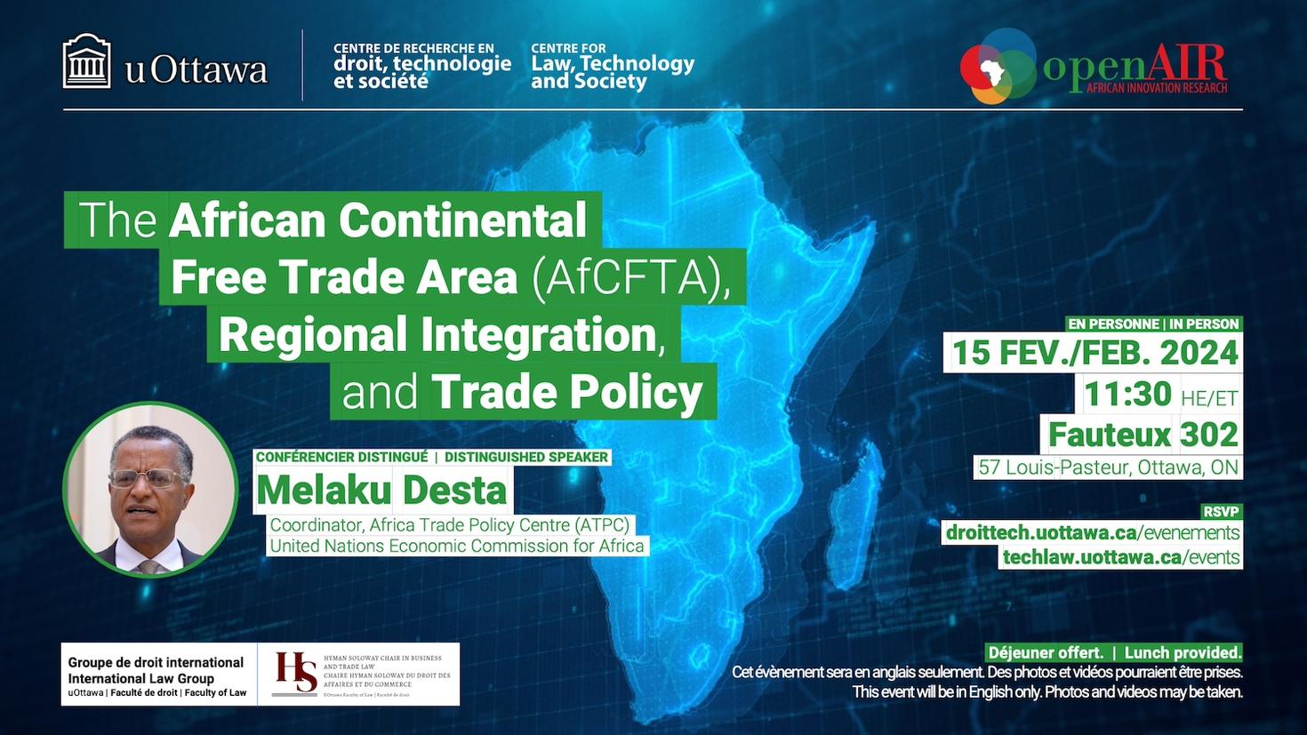Poster for the event The African Continental Free Trade Area (AfCFTA), Regional Integration, and Trade Policy