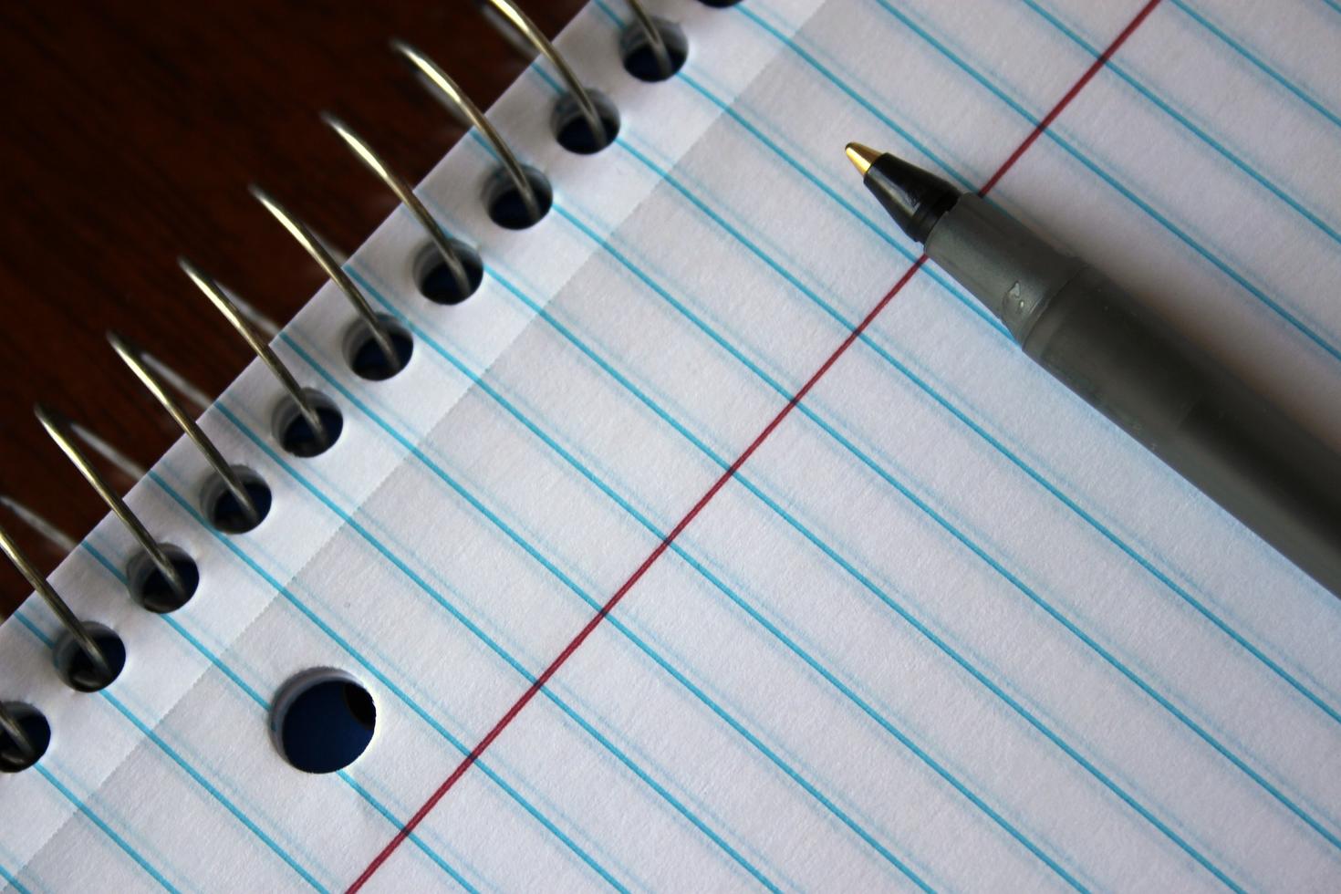 Lined notebook with pen.