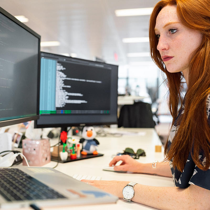 A woman working on a computer