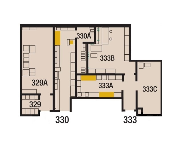 Floor plan of NanoFab Facility – ARC 329/329A, 330 & 333 (333A, 333B & 333C)
