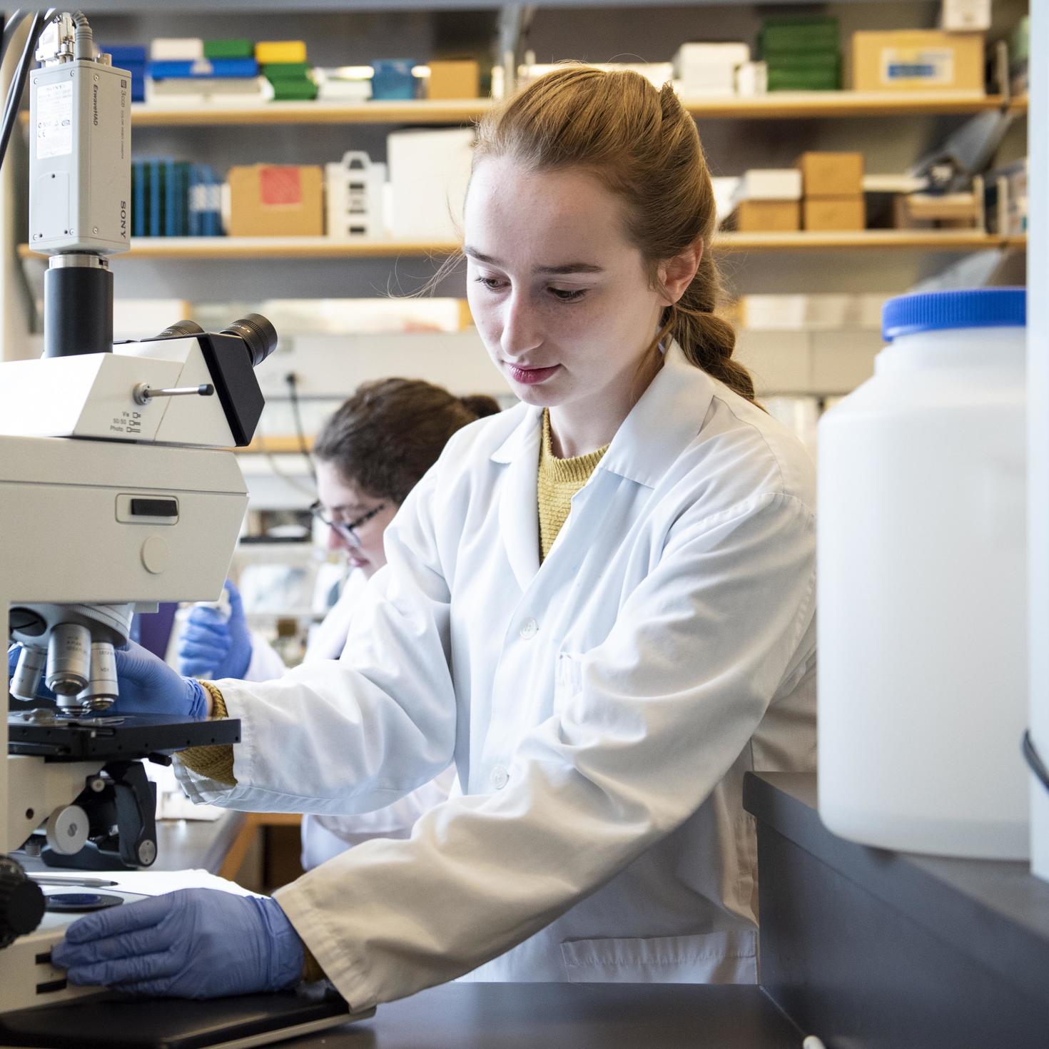 Student in a chemistry lab doing experiments.