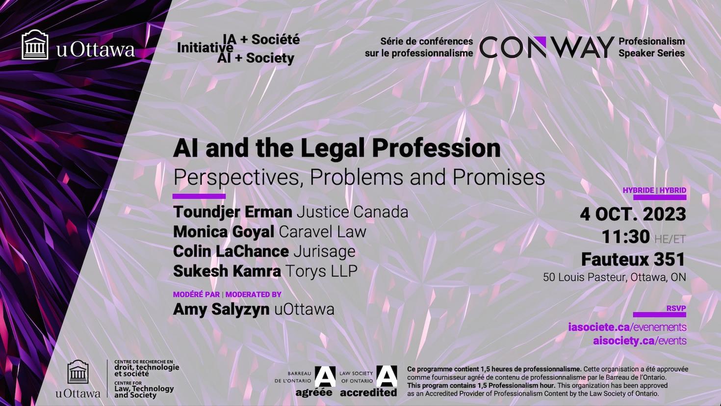 Poster for AI and the legal profession with event details
