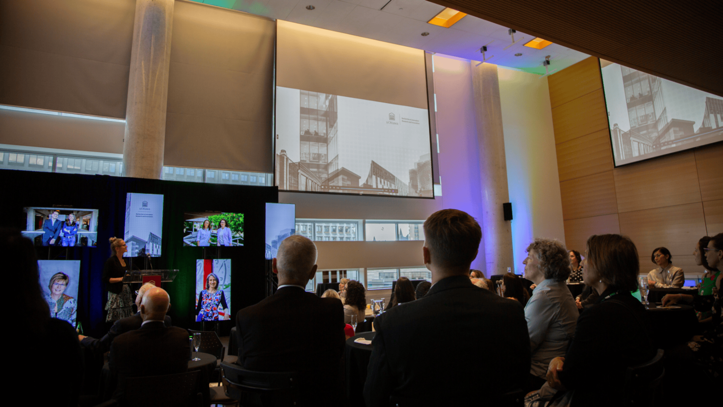 Room full of people celebrating the 2024 OVPRI Awards for Research Excellence