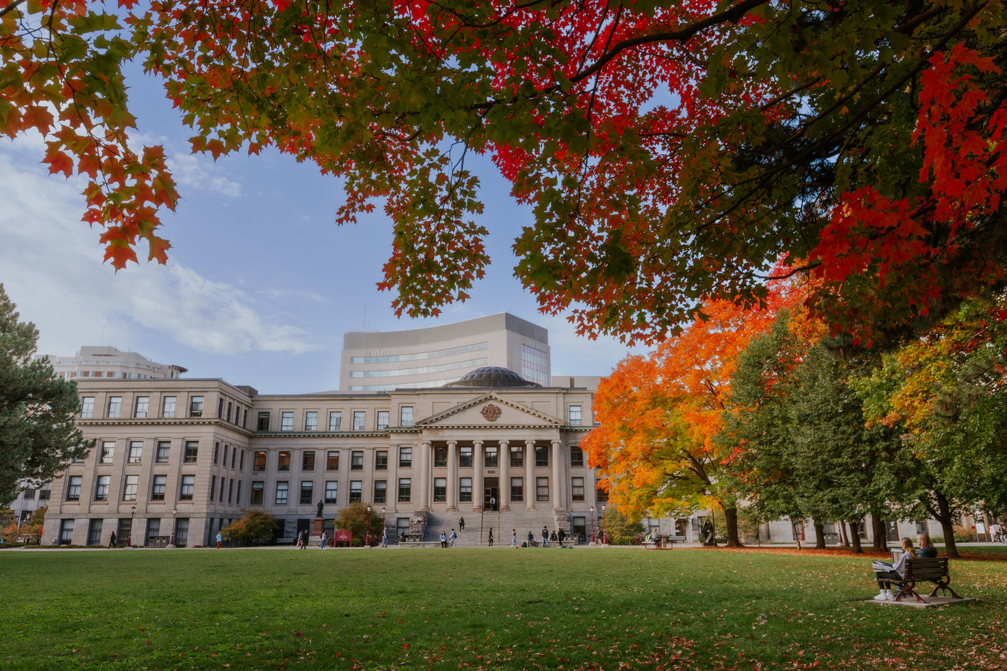 Tabaret Hall surrounded by fall foliage