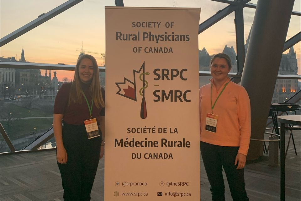 (Left) Avery Palmer, recent graduate of the Faculty of Medicine and (Right) Hailey Land, a first-year student in the Faculty of Medicine, pose for a picture together at the 2022 SRPC Rural and Remote Medicine Course.
