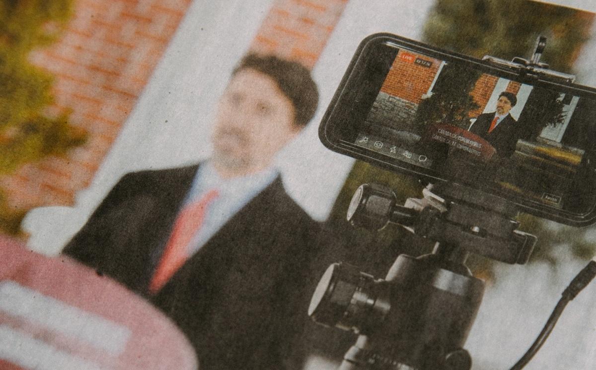 Canadian Prime Minister Justin Trudeau viewed from iPhone