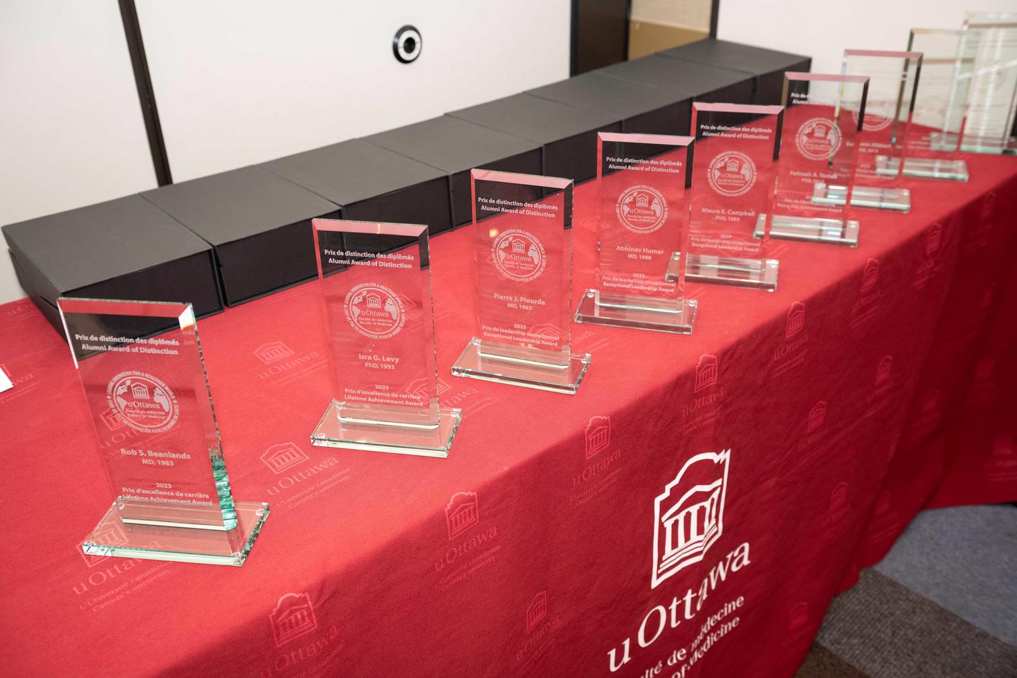 award trophies kept on a table