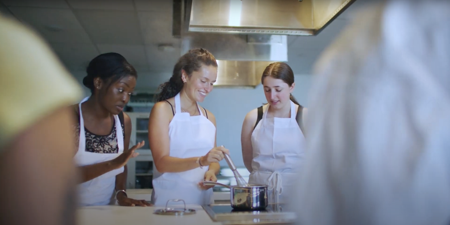 Students working in a kitchen