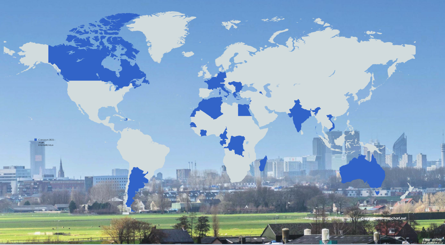 Hague skyline with a map of the world overlay