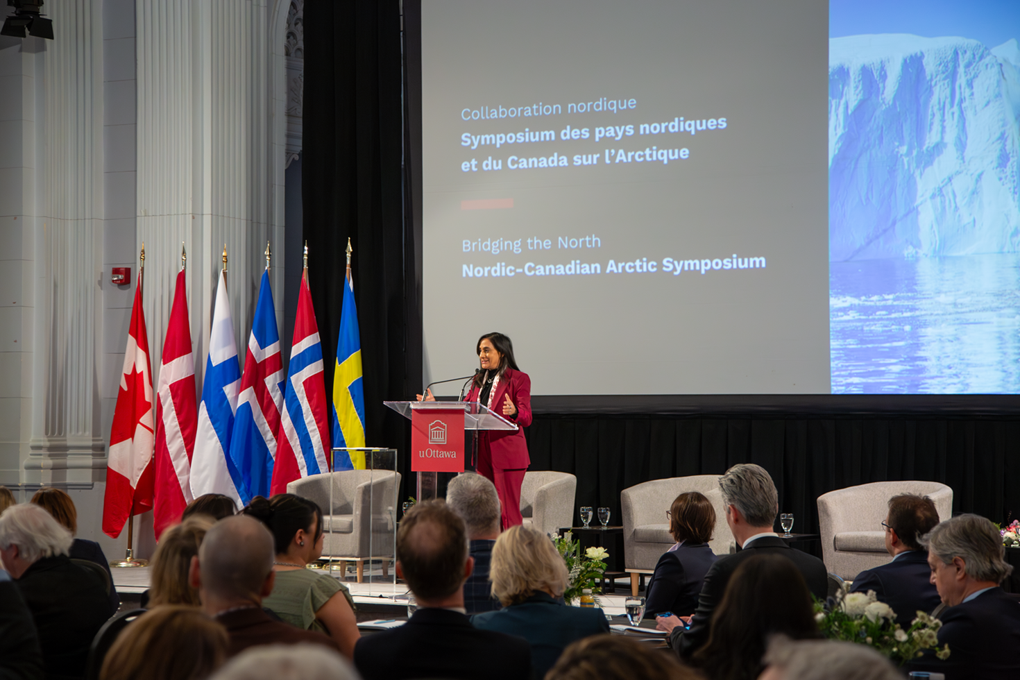 Honourable Anita Anand, Canada’s Minister of Foreign Affairs, at the uOttawa Nordic-Canadian Arctic Symposium held at the University of Ottawa on January 28, 2026.