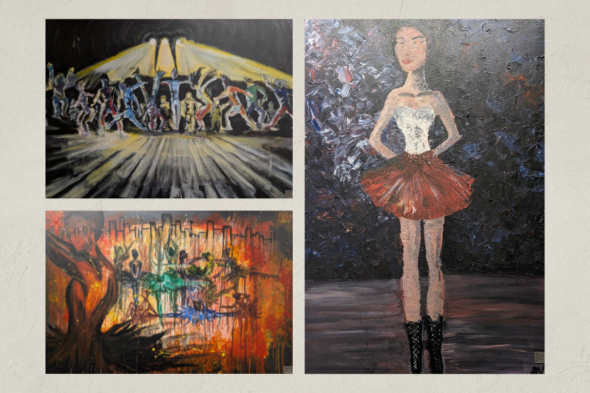 Un collage de trois peintures représentant des danseurs de ballet.