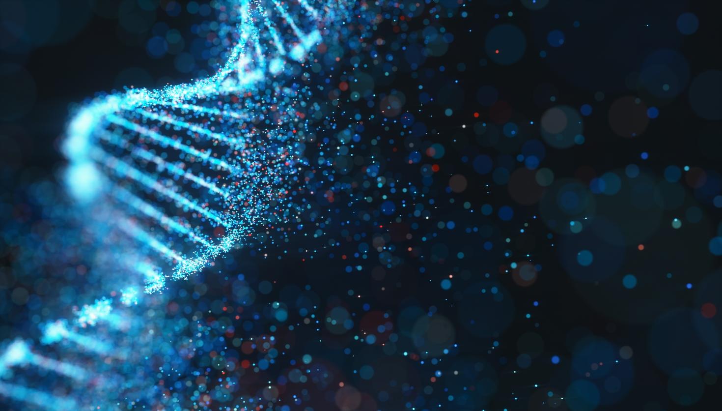 Structure de la molécule d'ADN représentant le code génétique en couleur.