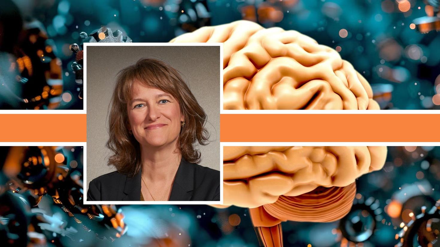 La professeure Jennifer Chandler (encart), image d'un cerveau en arrière-plan