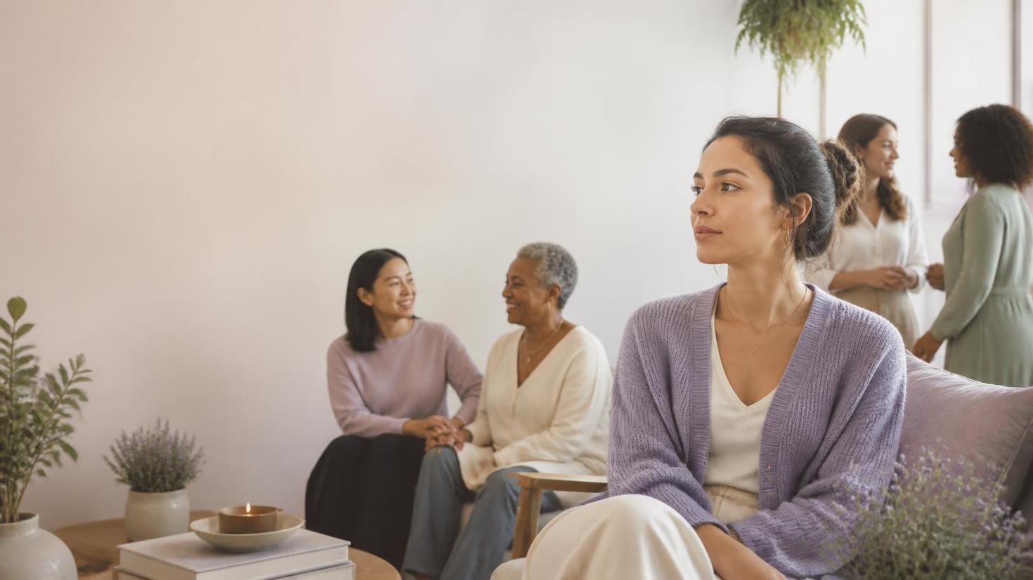 groupe de femme assisent qui discutent et pensent 