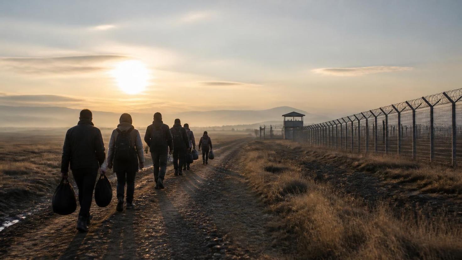 people walking on a dirt road
