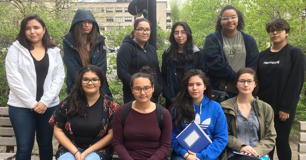 Group of 10 Indigenous women students from high schools.