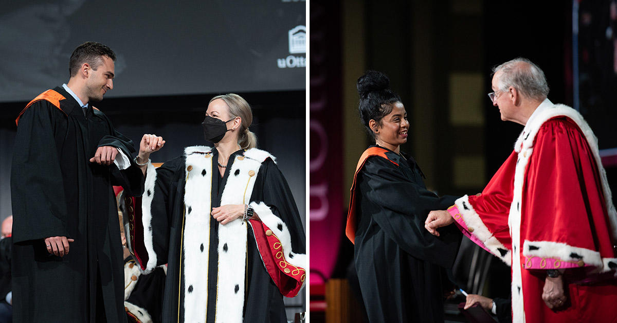 collage de diplômés côtoyant le président et Jaclyn Nyman