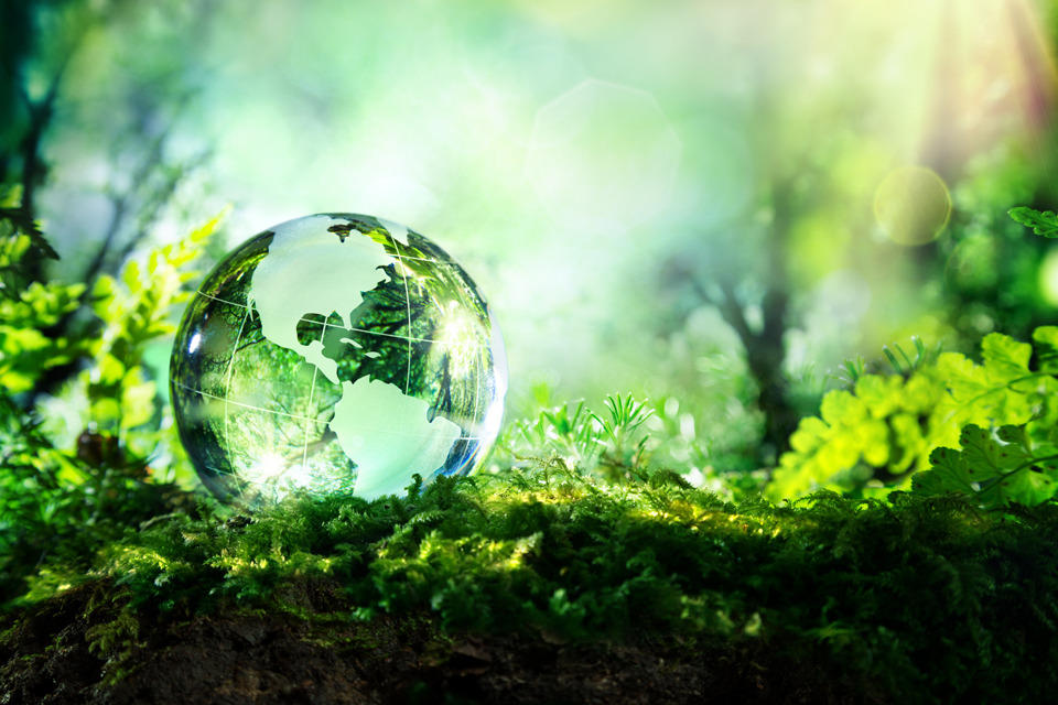 Glass ball earth on ground