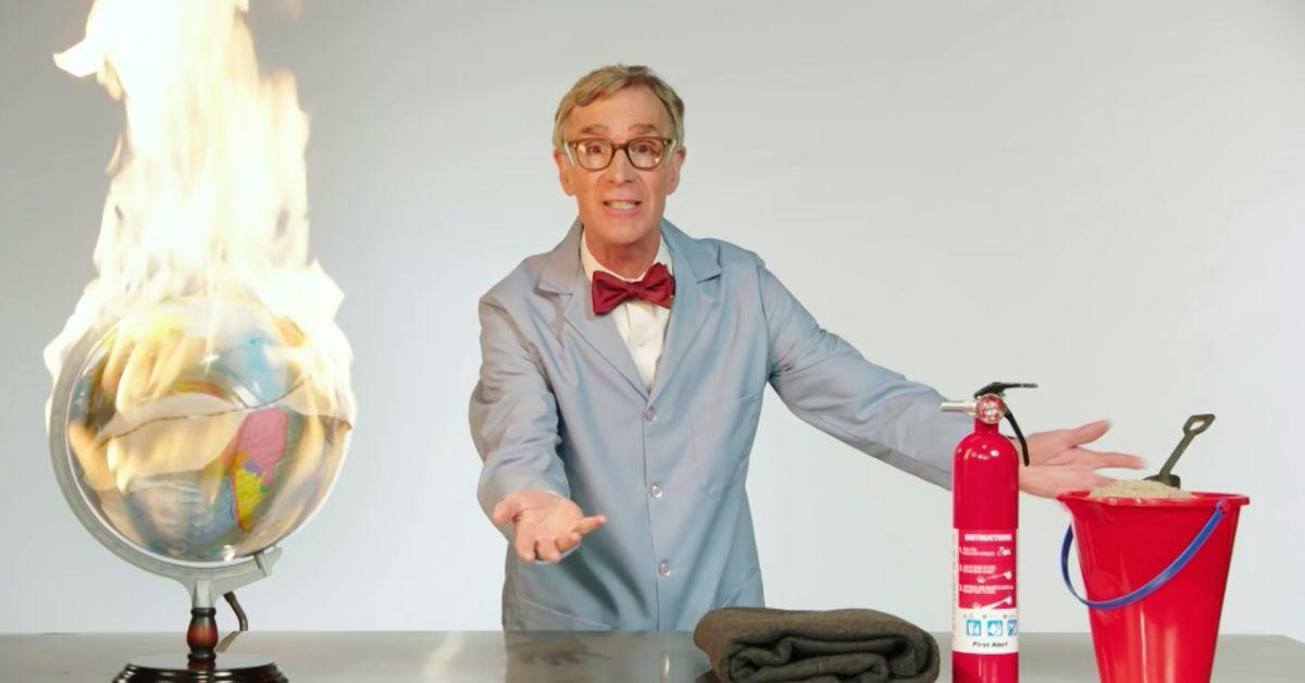 a teacher conducting an experiment on a counter
