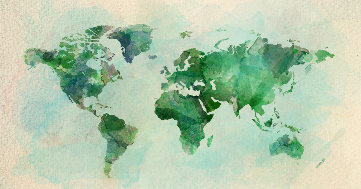 Watercolor painting representing the world map