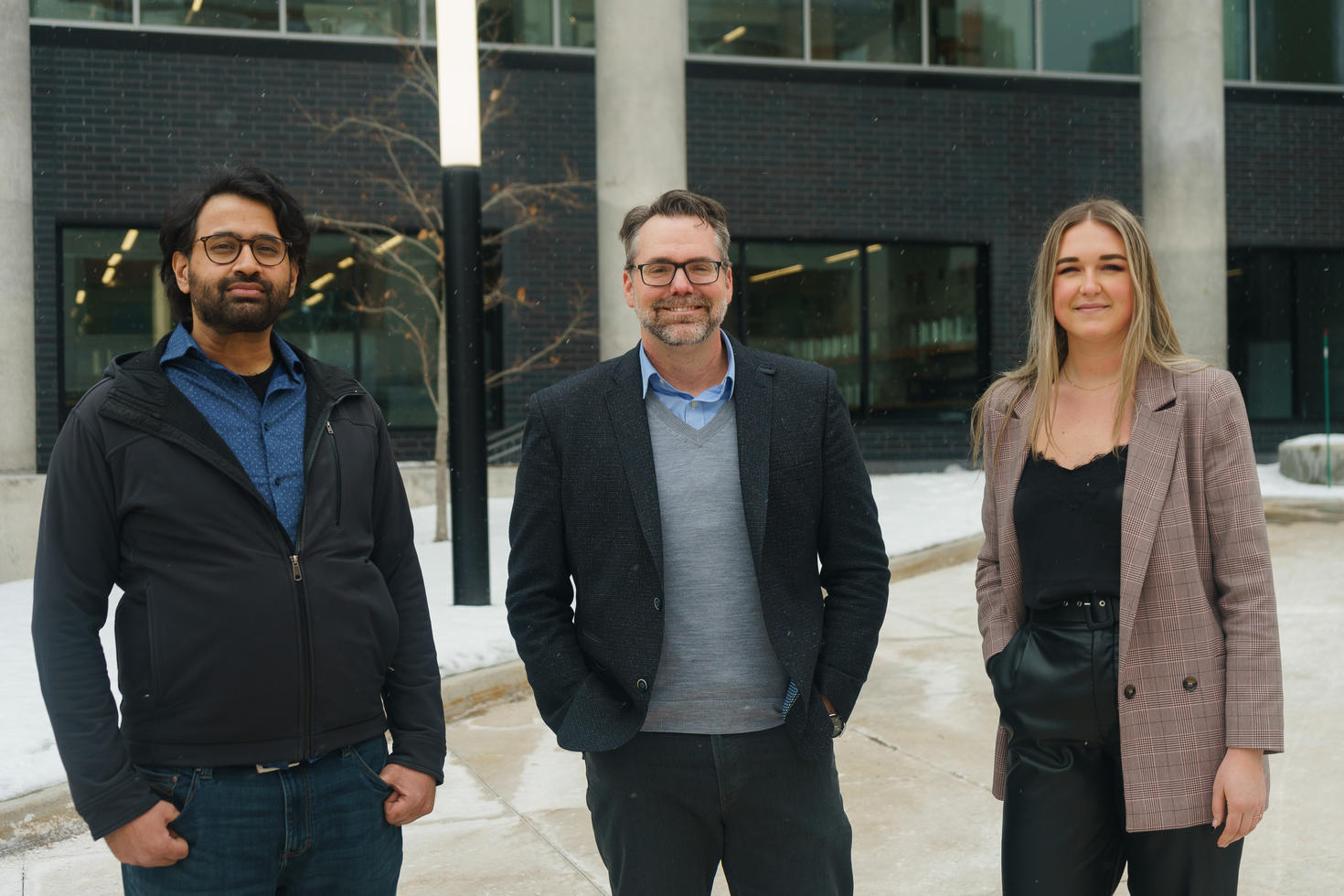 (from left to right): PhD student Omkar Zilka, Professor Derek Pratt and PhD student Melodie Mallais