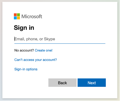 Microsoft sign in screen.