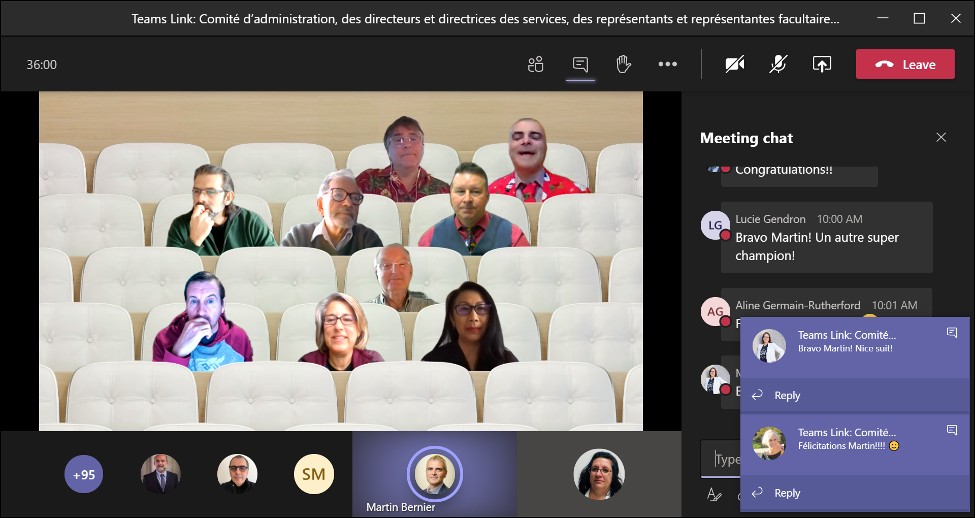 A screenshot of the Teams meeting when Mr. Bernier received his award.