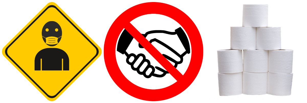 wear a mask, no handshake and a tower of toilet paper rolls