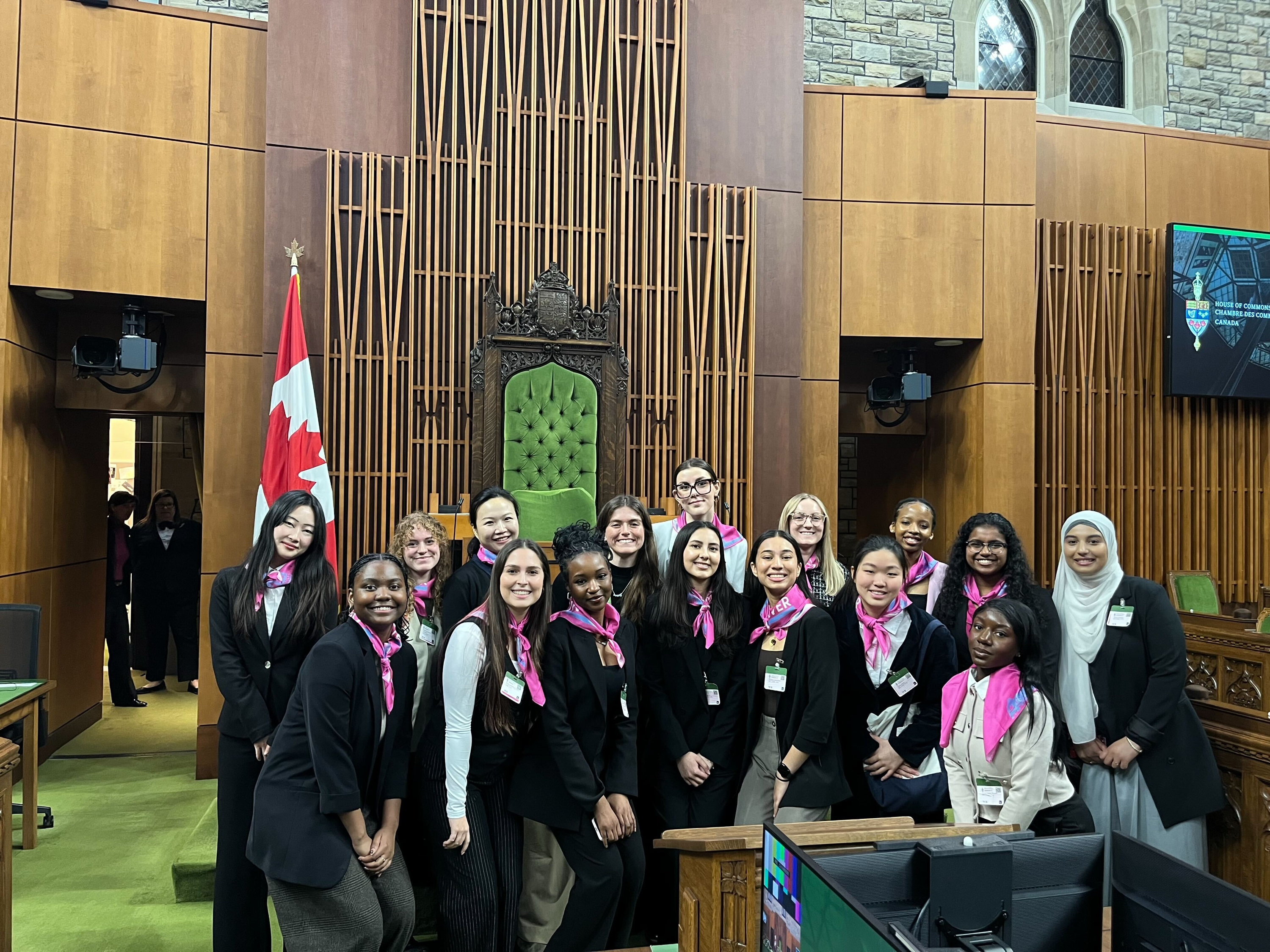 Group of female students stading in the House of Commons