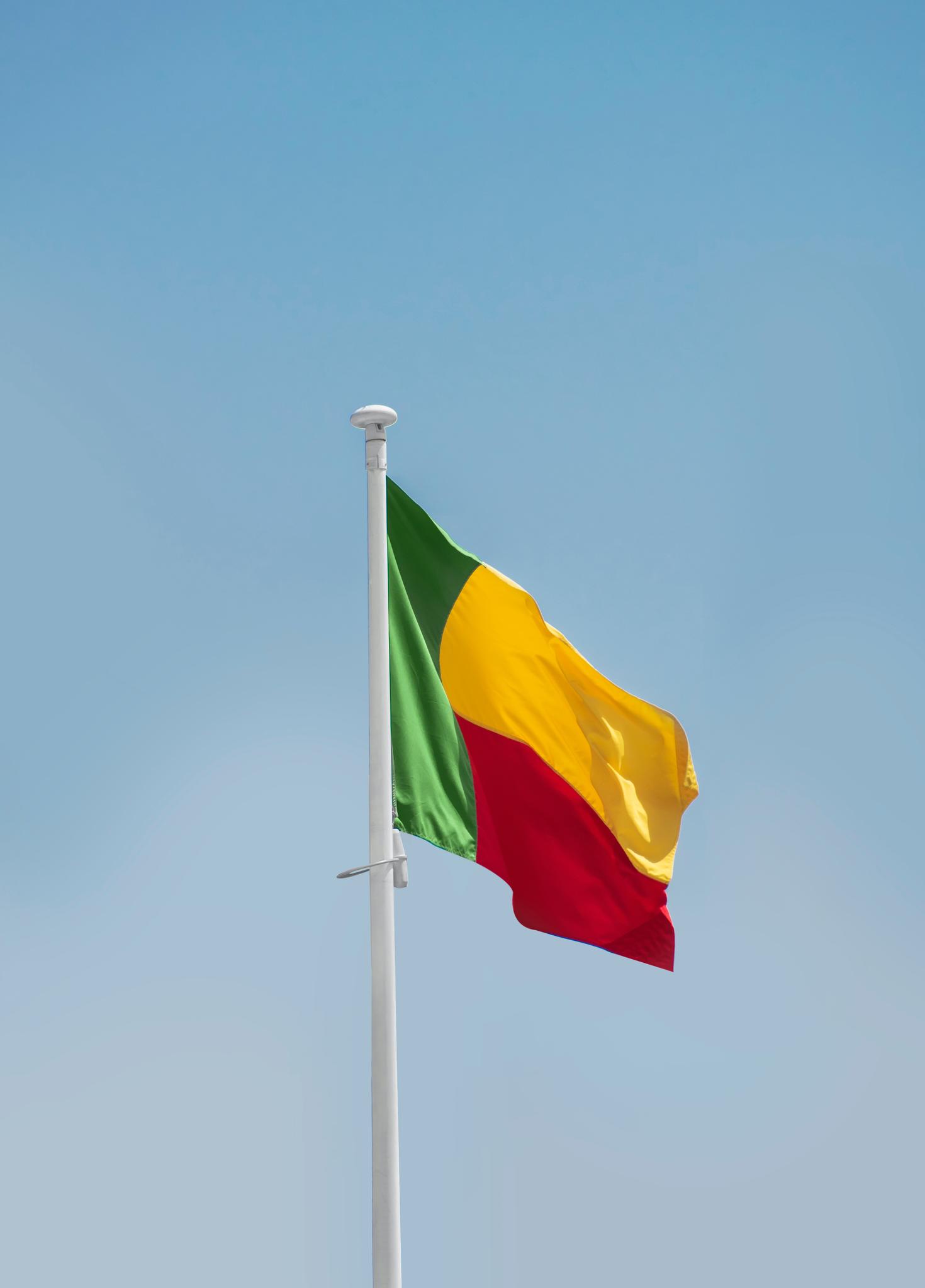 Drapeau béninois flottant dans l'air avec le ciel en arrière-plan