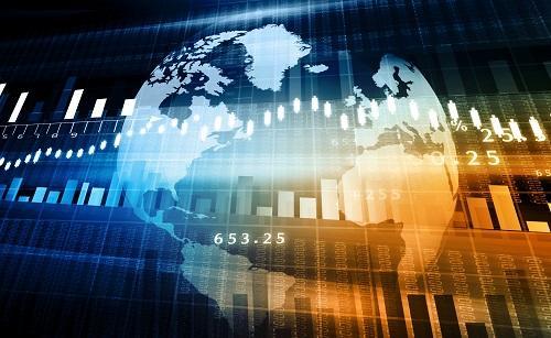 Globe avec données financières en surimpression