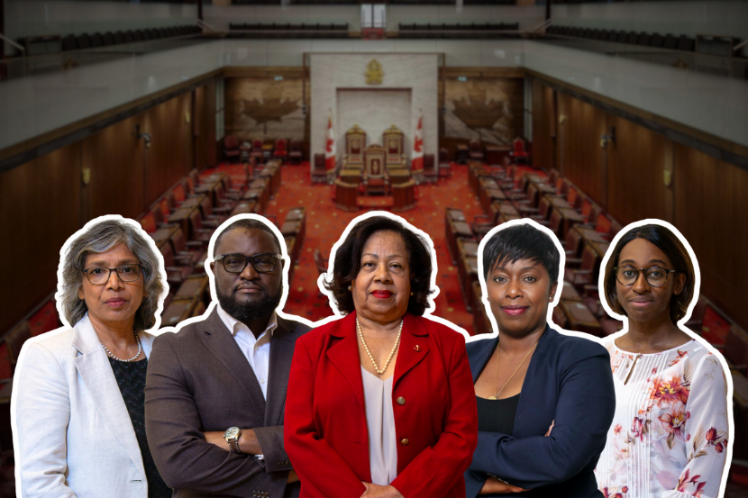 Smita Pakhalé, Jude Mary Cénat, l'honorable Marie-Françoise Mégie, sénatrice, Biba Tinga et Ewurabena Simpson.