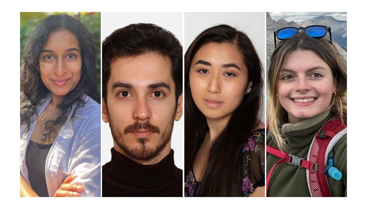 De gauche à droite : Anushka Sajani Karunaweere (Prix du public), faculté d’éducation; Ehsan Shafiepour (2e place), Faculté de génie; Eleni Dubé-Zinatelli (3e place), Faculté des sciences sociales; Audrey Roy (1re place), Faculté des sciences sociales.