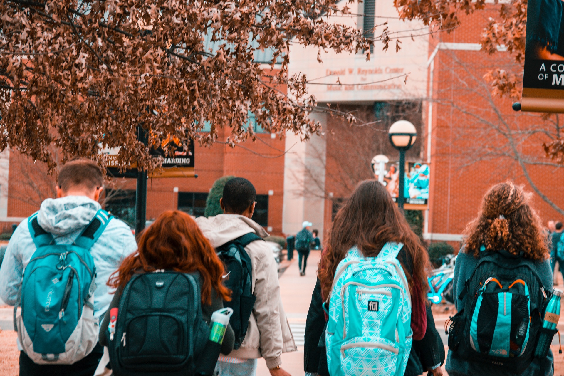 Students wearing backpacks