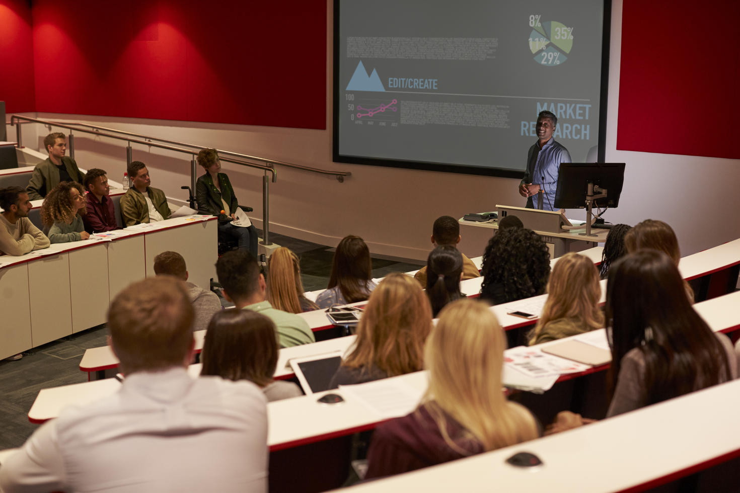 Students in classroom listening to a lecture