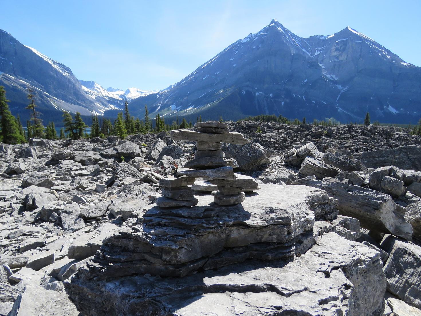 inukshuk in mountain landscape