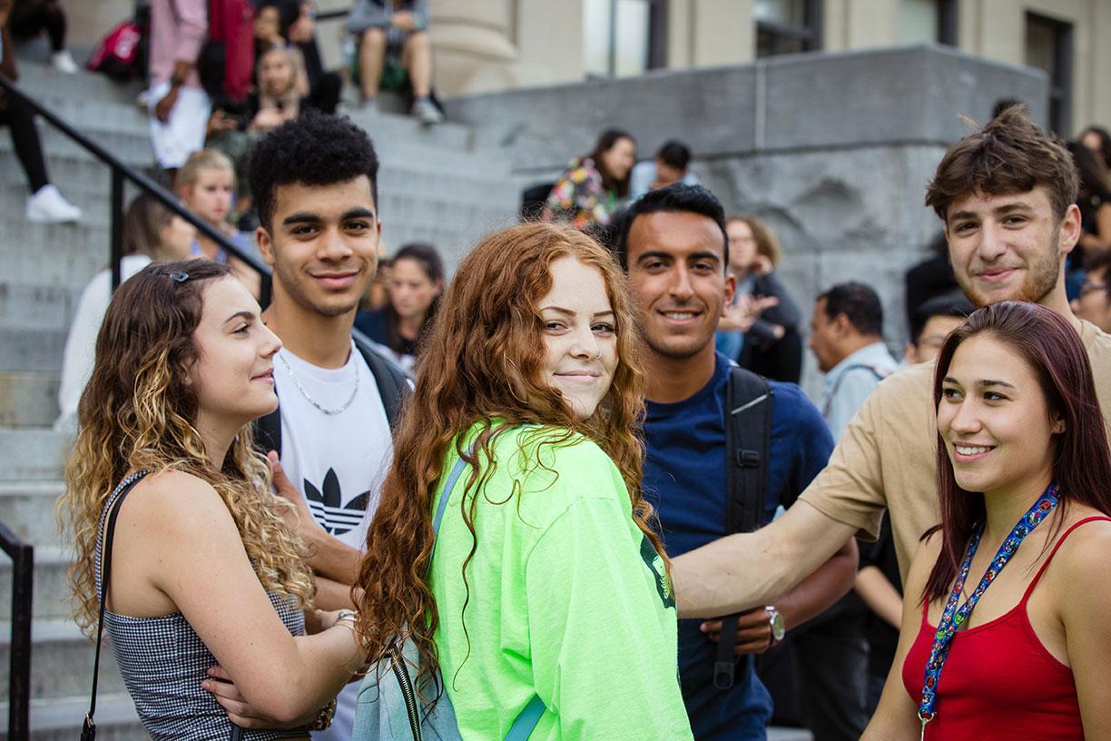 Group of student in front of tabaret hall