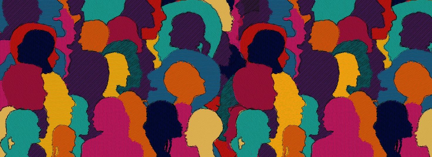 Crowd of colourful silhouettes