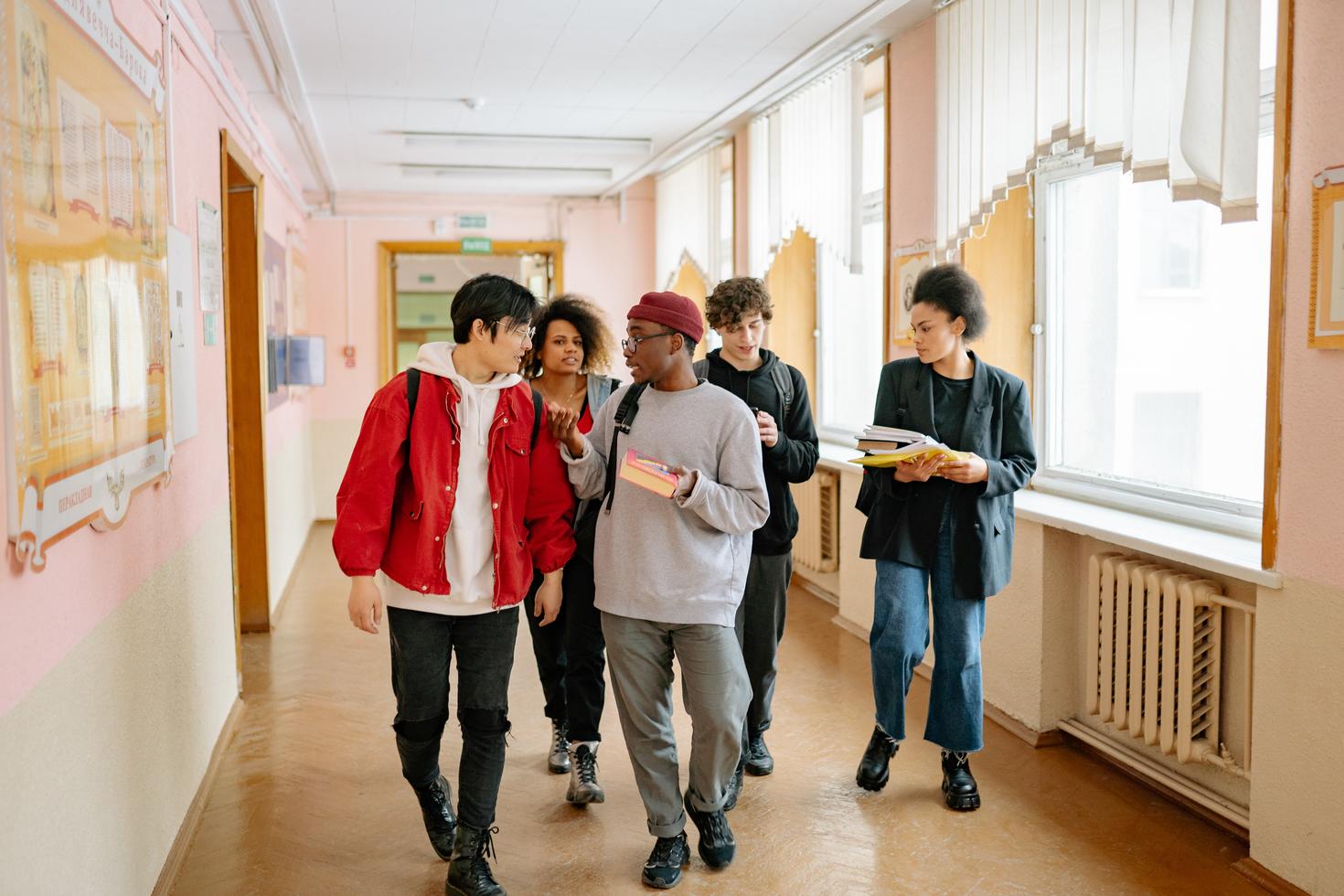 Students walking in hallway
