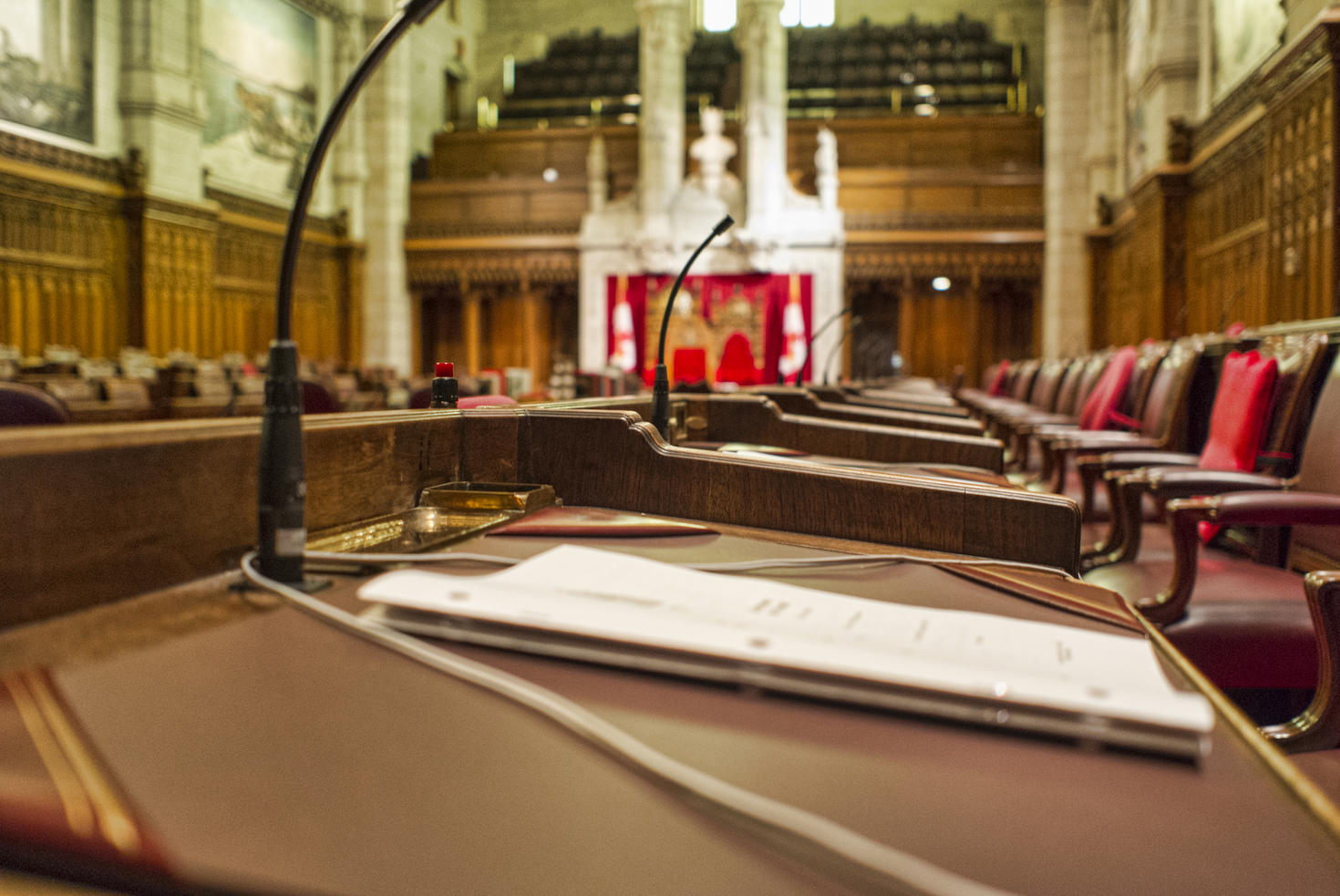 Interior view of the Parliament of Canada’s Senate chamber 