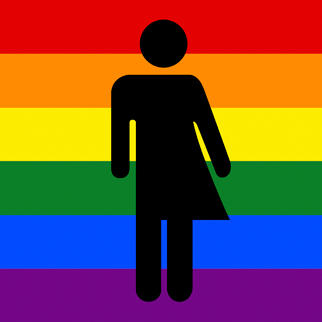 Gender neutrality symbol with a pride flag in the background 