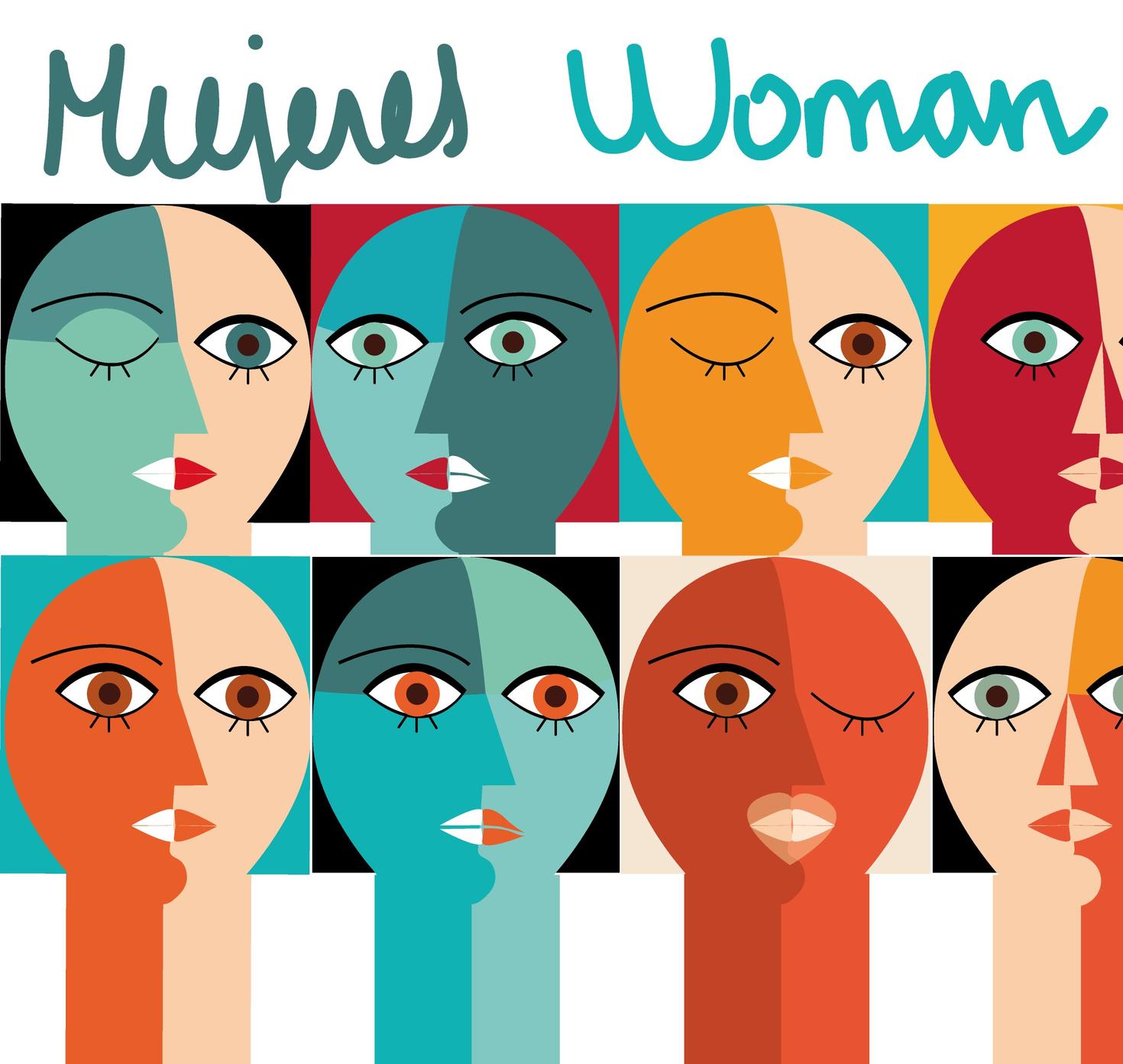Cubist work of several female faces 