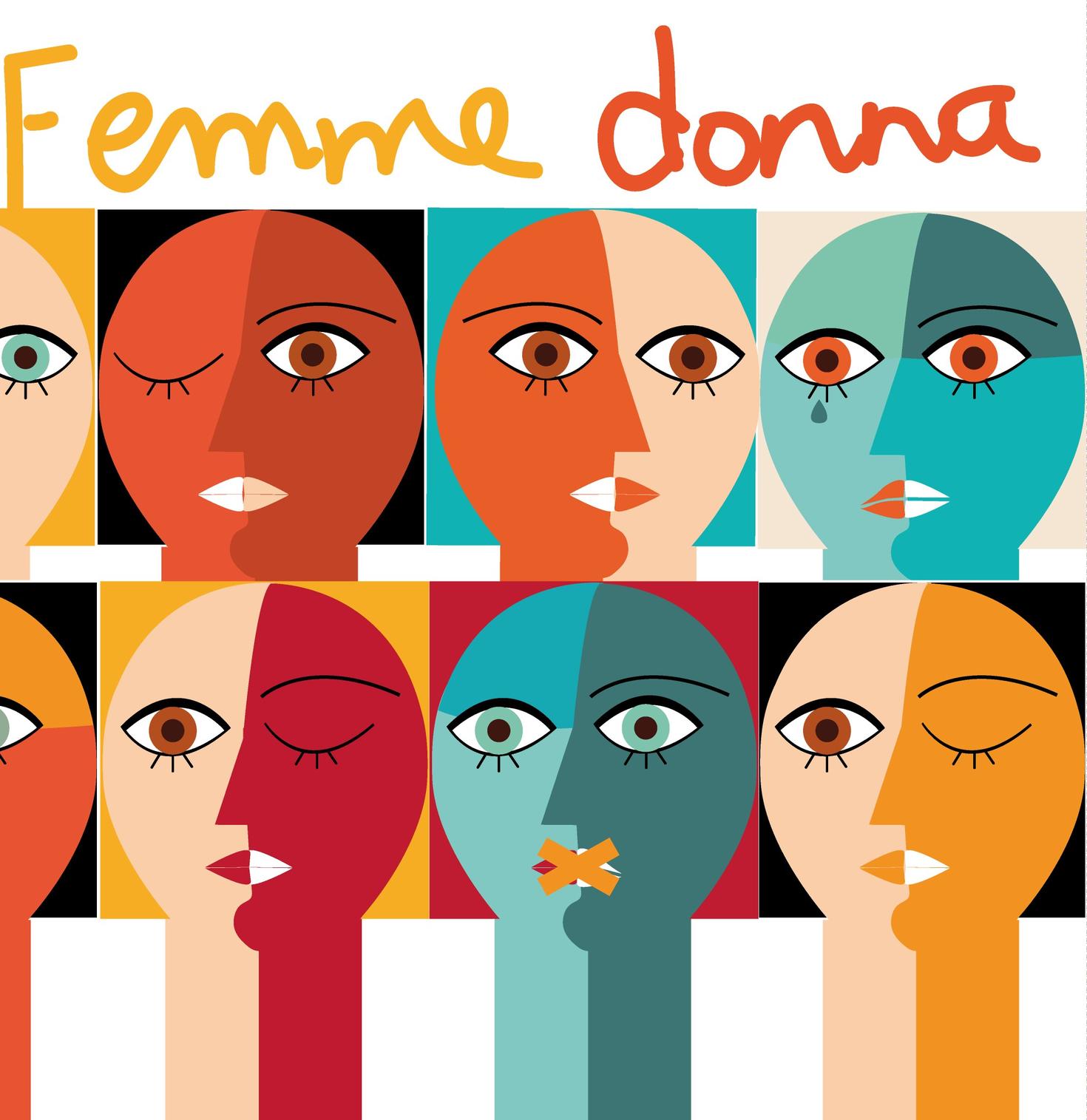 Cubist work of several female faces 