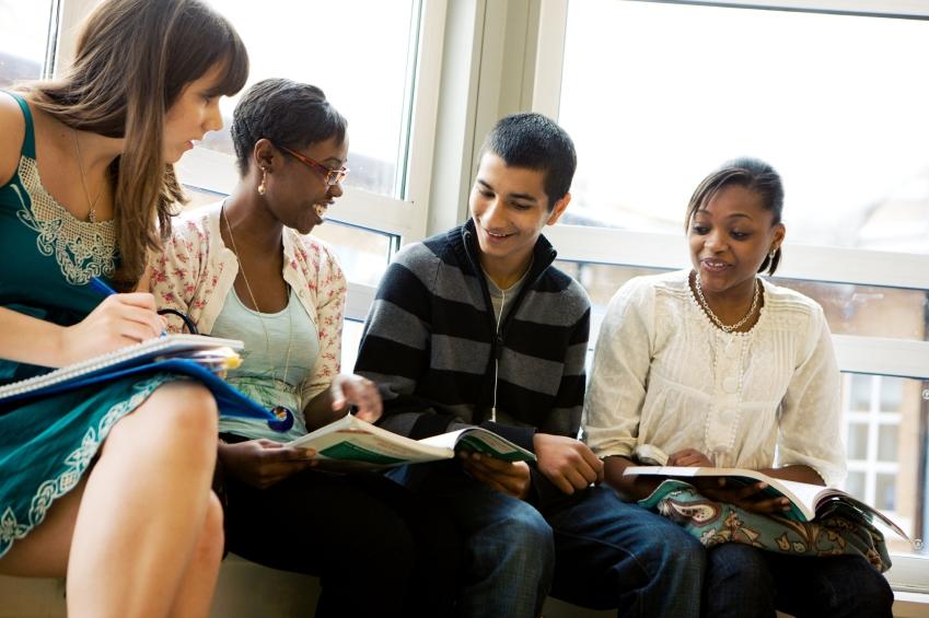 Groups of students chatting