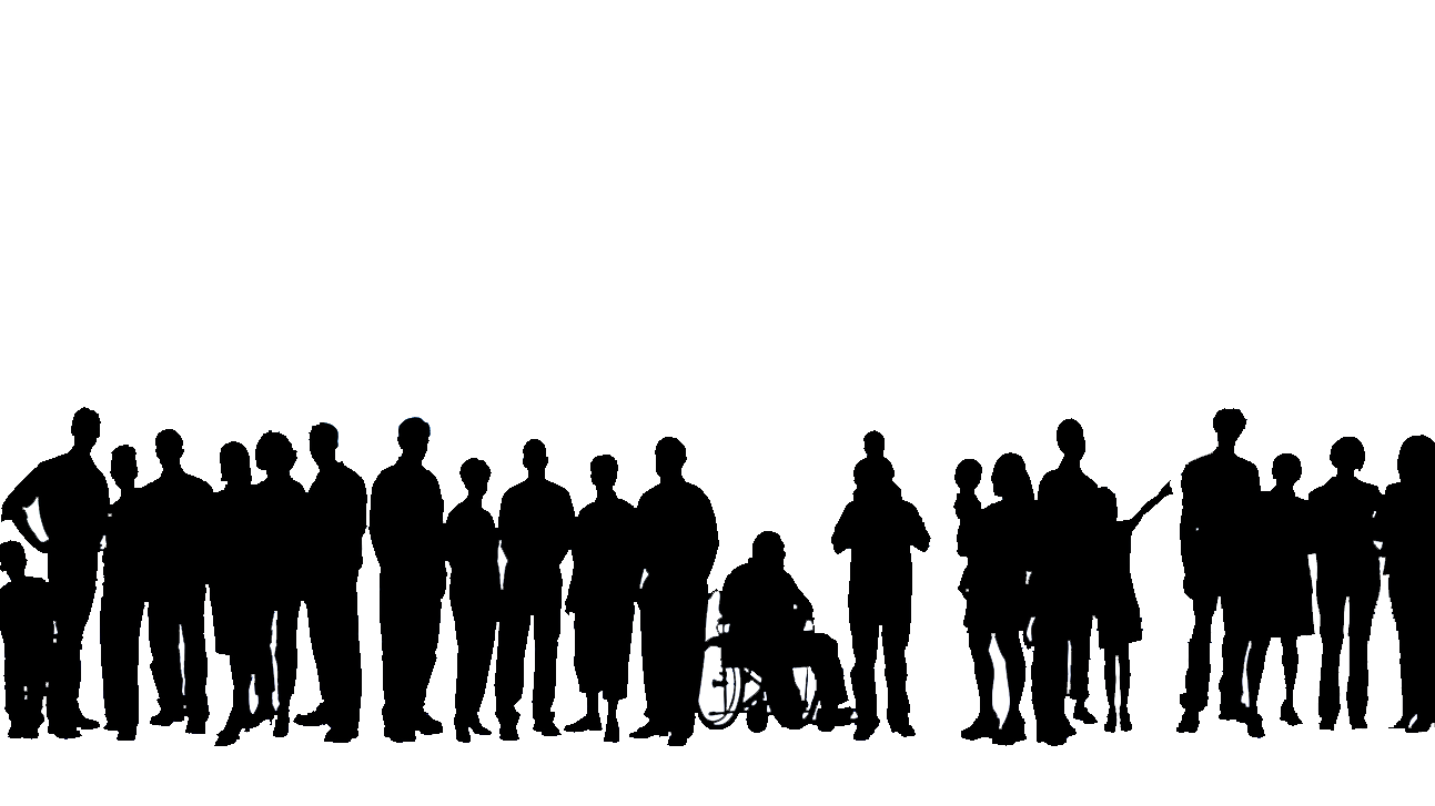 black silhouette of people of various ages and abilities