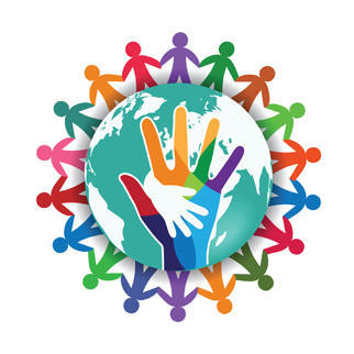 Image of the planet with holding hands