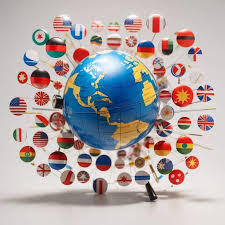 Globe surrounded by flags